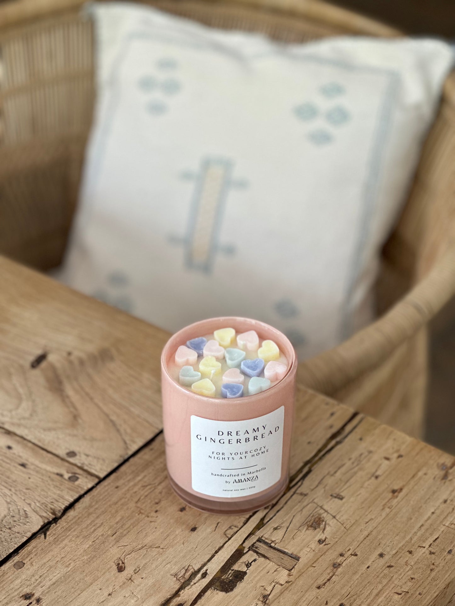 Dreamy Gingerbread Soy Scented Candle with hearts on top