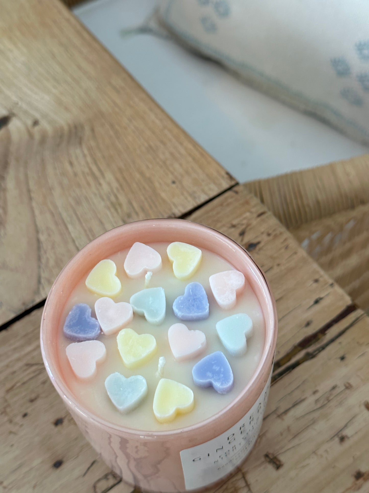 Dreamy Gingerbread Soy Scented Candle with hearts on top