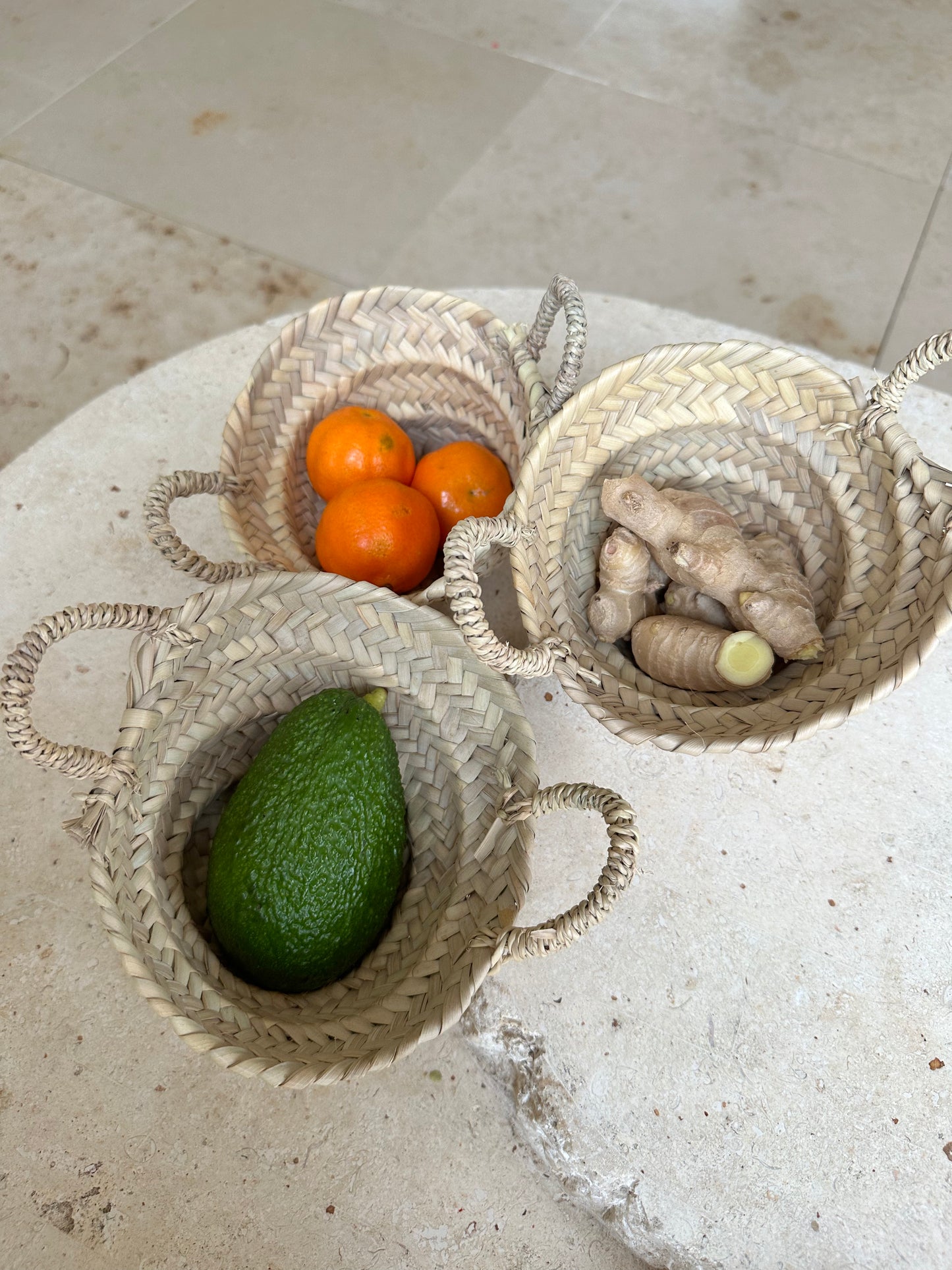 Small palm basket set of 3 pieces with handles