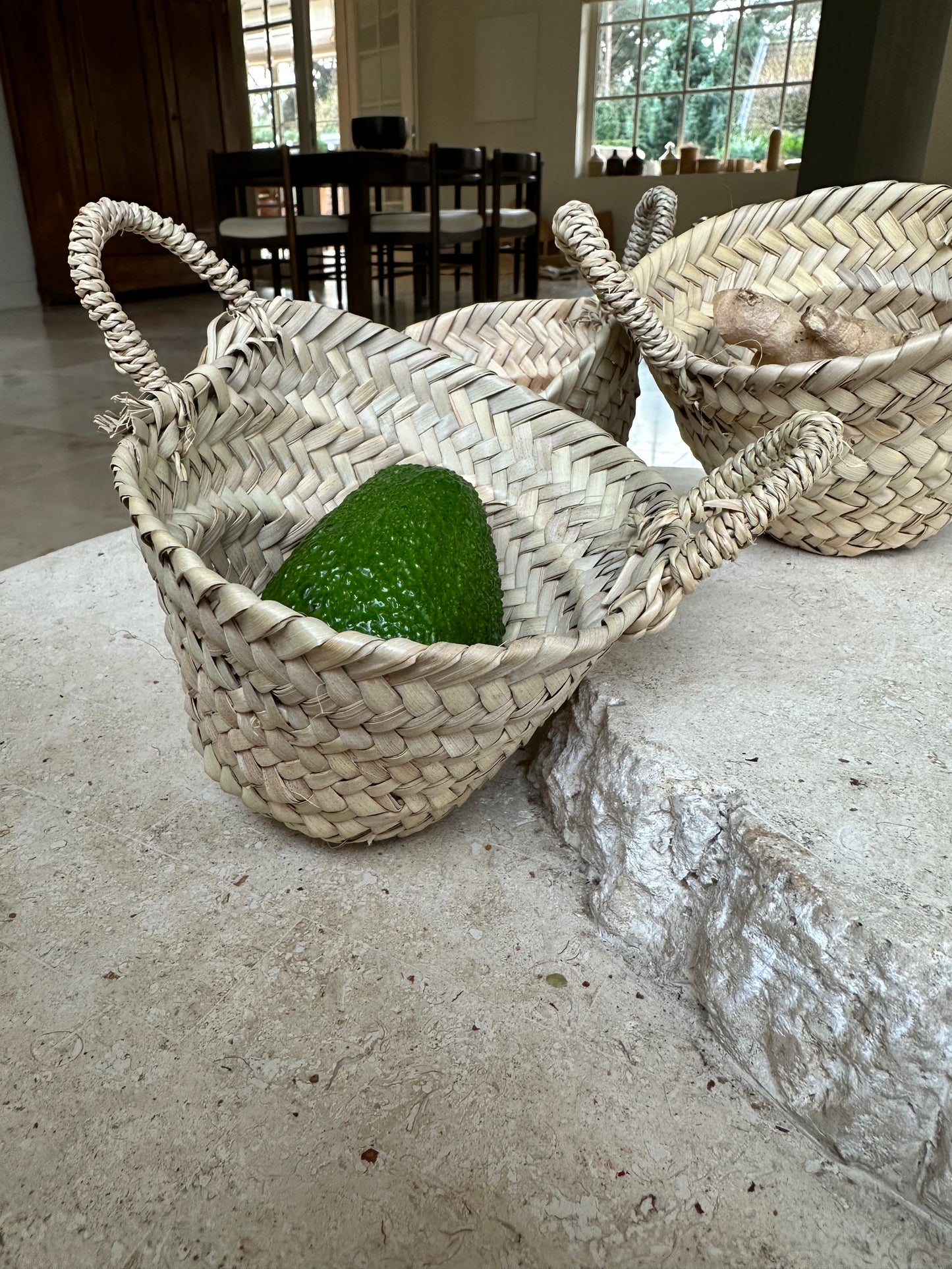 Small palm basket set of 3 pieces with handles