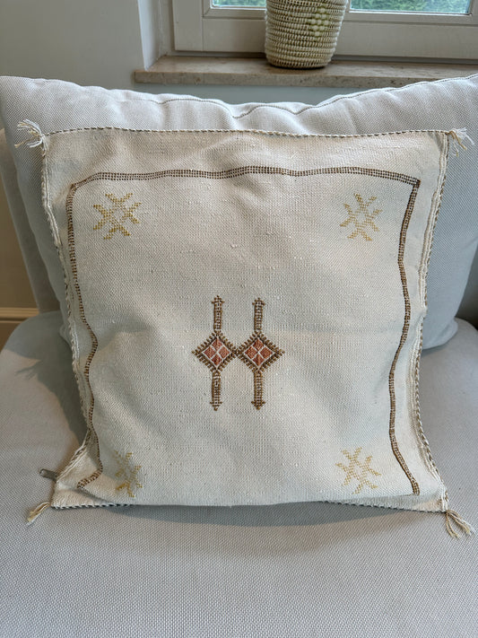 Moroccan Cactus Silk pillow cover - Ecru/Brown